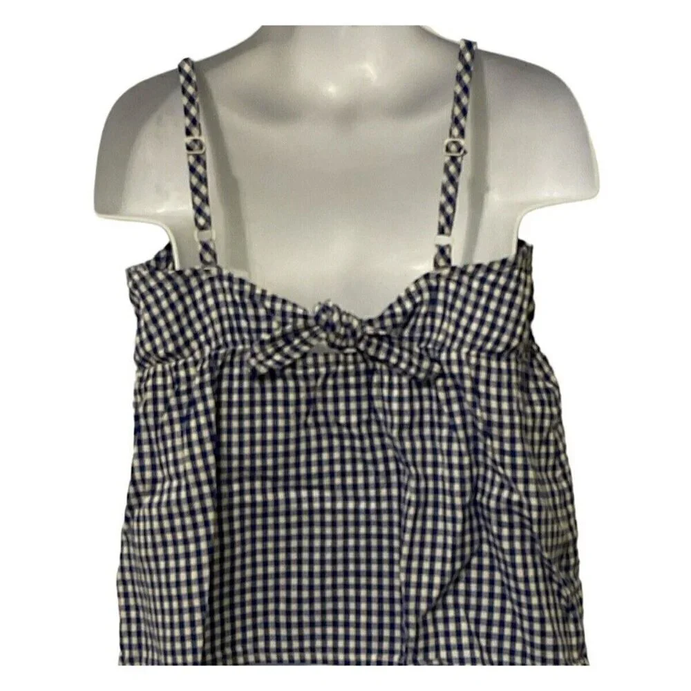 Old Navy Girl Cami Top Size XS 5 Navy Gingham SL Bow Back Adjustable Straps